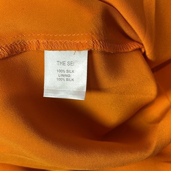 The Sei Asymmetric One Shoulder Drape Orange Mango Silk Maxi Dress Size 0 - Picture 11 of 11